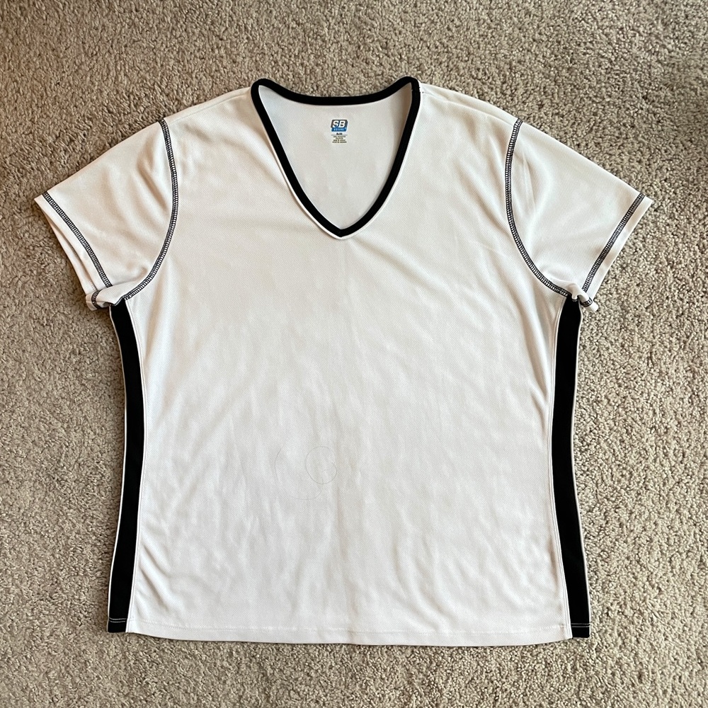 SJB Active Women’s White Black Knit Mesh Short Sleeve Workout Top Size XL
